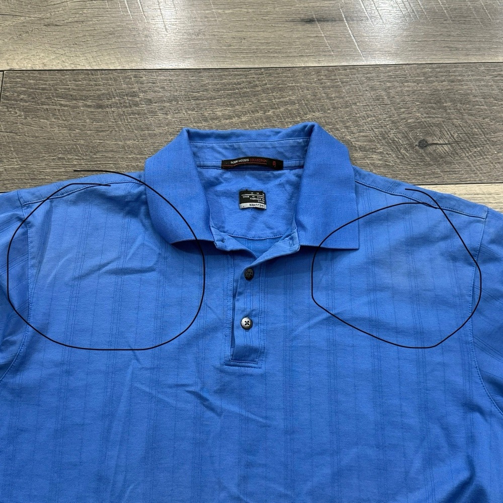 Nike Tiger Woods Golf Polo Shirt Mens Sz M Blue Dri Fit Jacquard Knit Collection - Picture 7 of 8